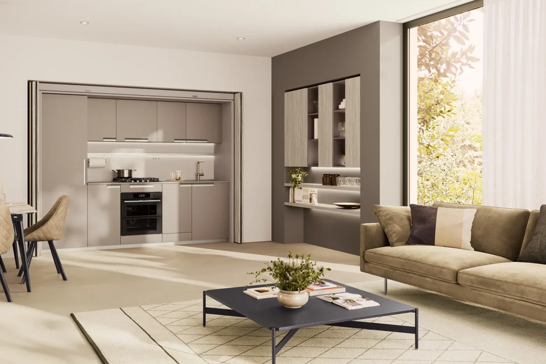Salón con cocina escondida